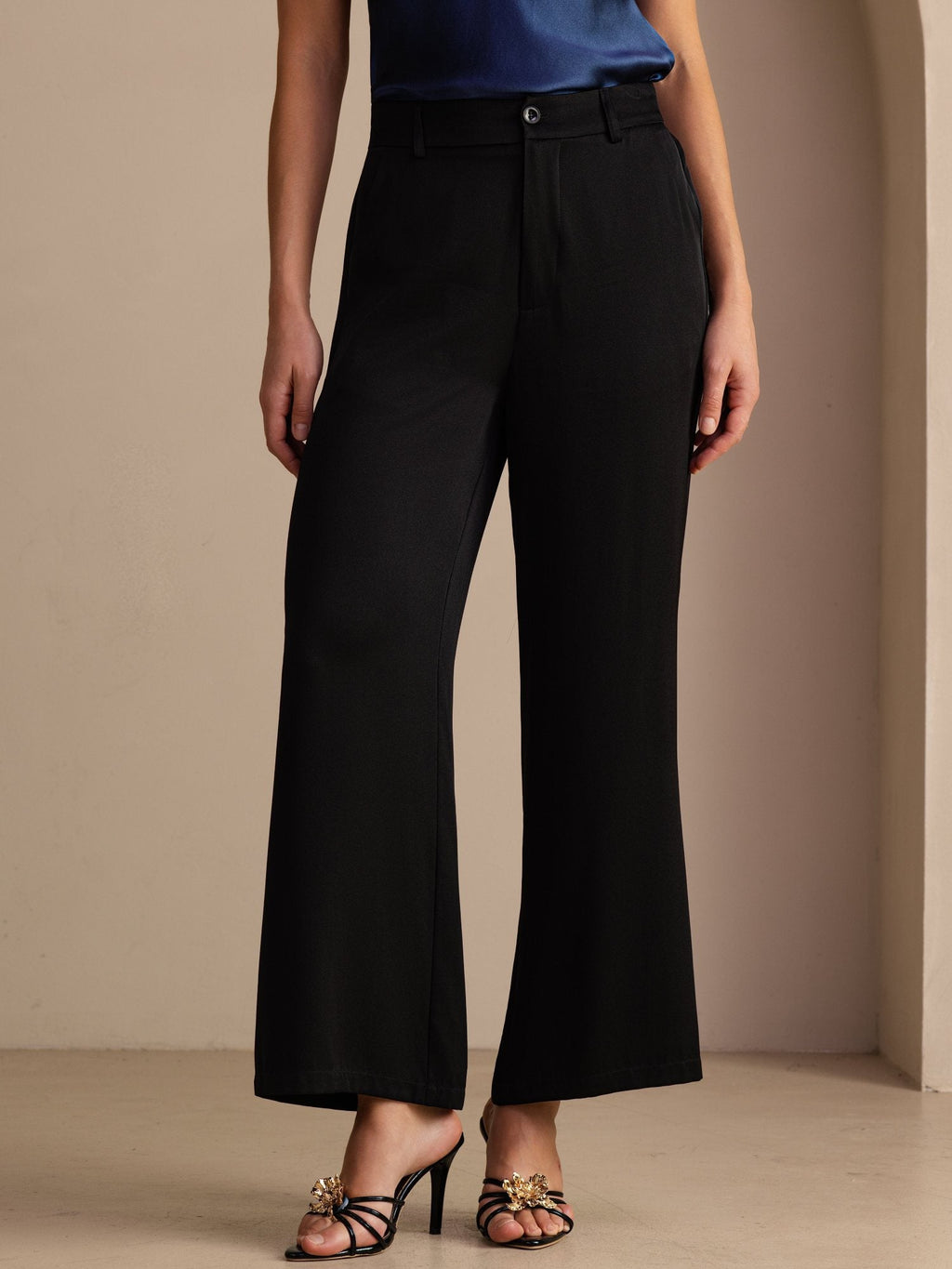 22 Momme Seide Damen Hochtaillierte Weit Bein Freizeit Hose Mit Taschen