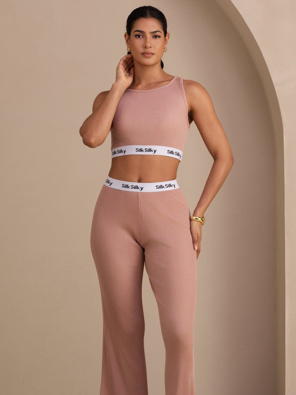 Seide Baumwolle Damen Gerade Bein Stretch Bund Lange Hose