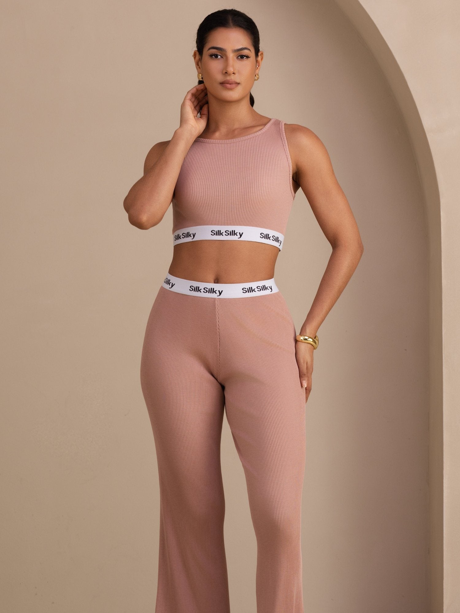 Seide Baumwolle Damen Gerade Bein Stretch Bund Lange Hose