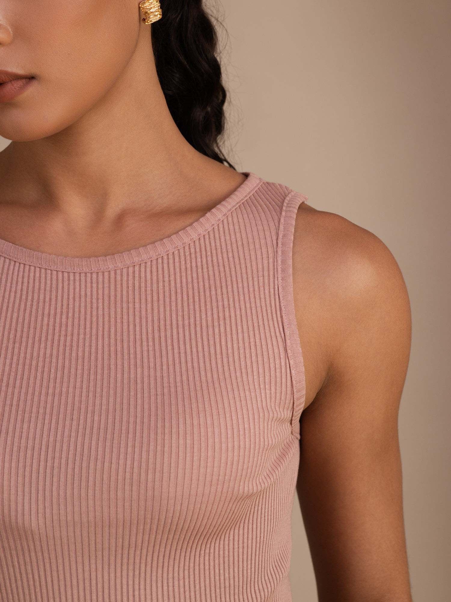 Seiden Baumwolle Damen Ärmellos Rundhals Schlanke Tanktop