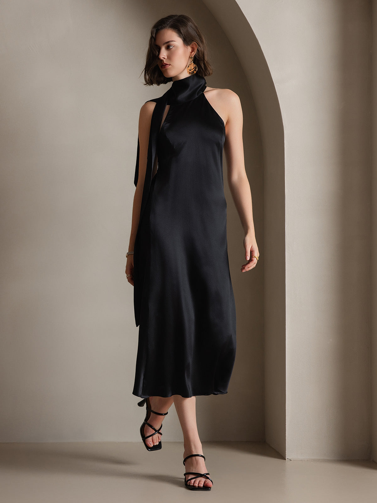 19Momme Seide Schleifenhals Kleid