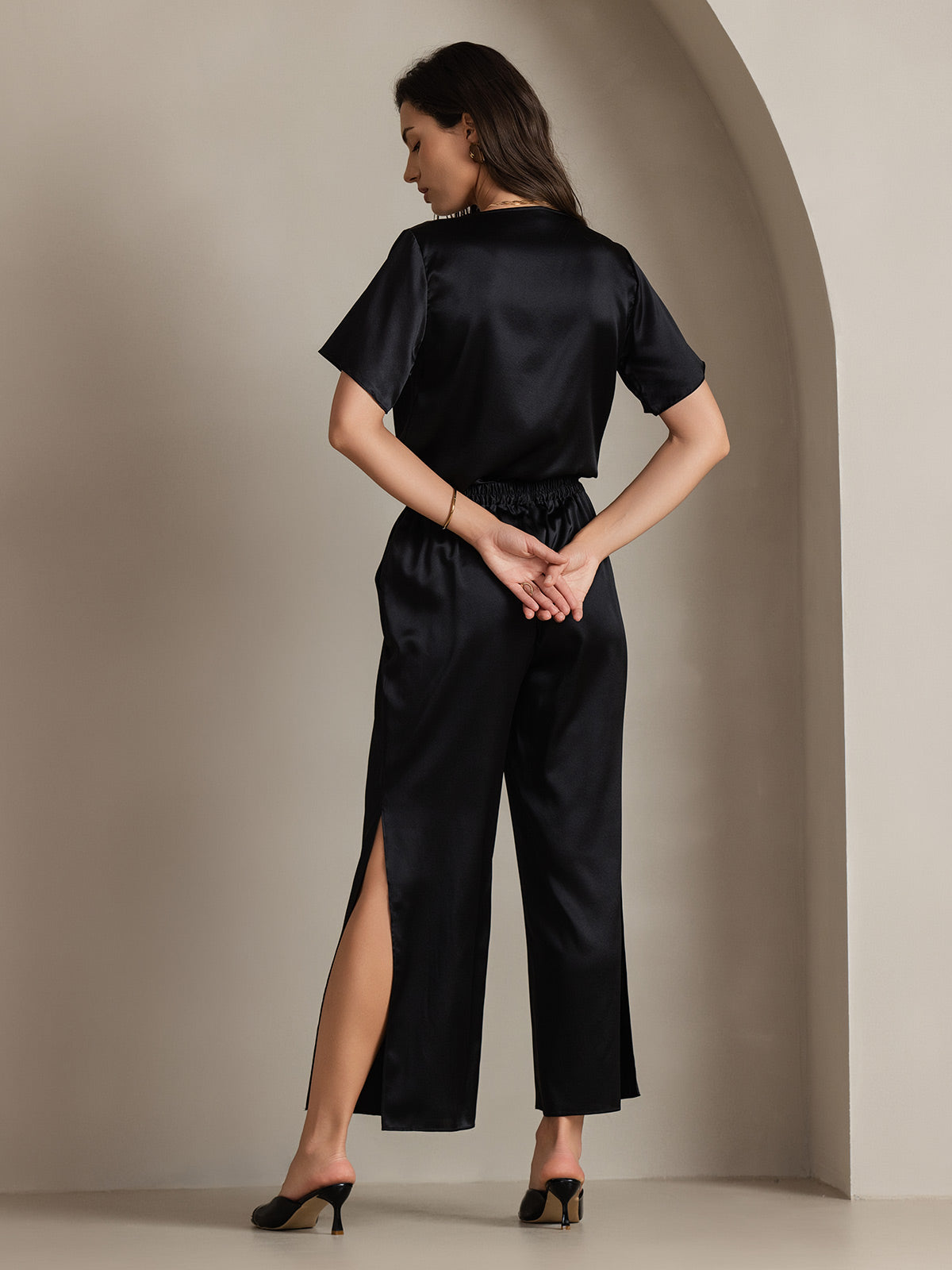Clearance - 19Momme Modische sexy Seidenhose mit seitlichen Schlitzen