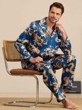 Pure Seide Herren Drachen Print Langarm Notch Kragen Pyjama Set