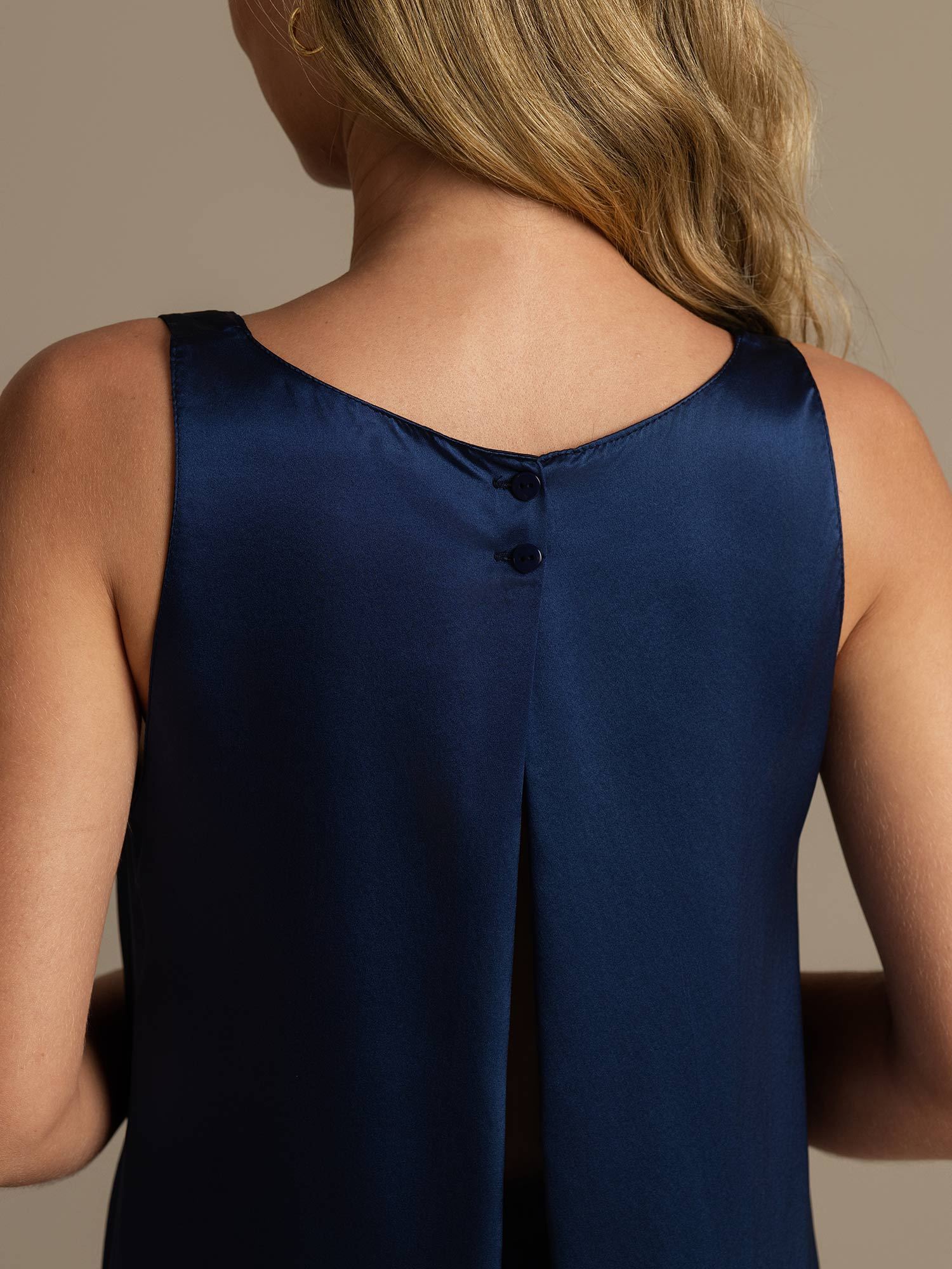 Reine Seide Ärmellos U-Ausschnitt Rückenlos High Low Tanktop Und Weite Bein Hose Set
