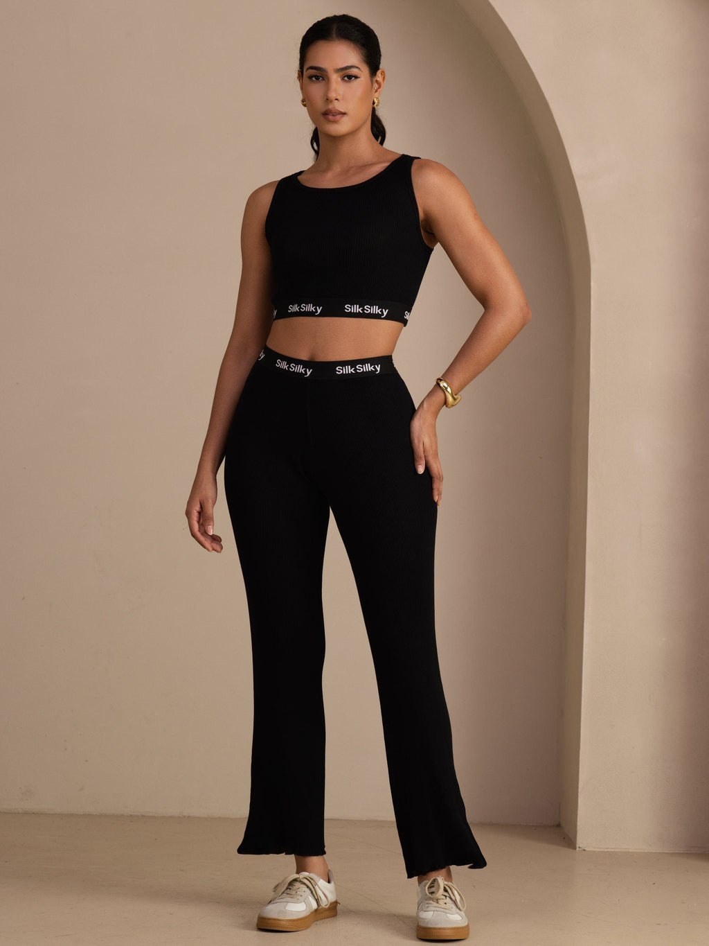 Seide Baumwolle Damen Gerade Bein Stretch Bund Lange Hose