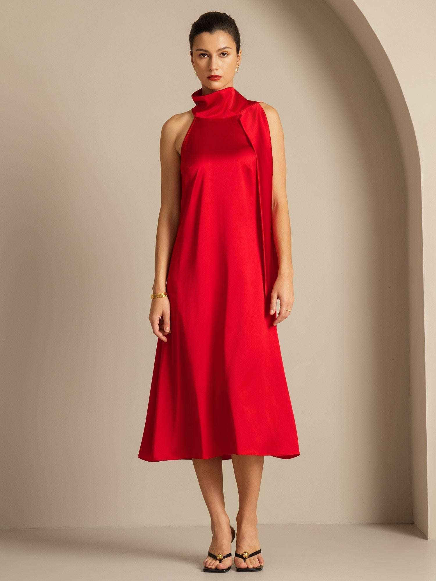 19Momme Seide Schleifenhals Kleid