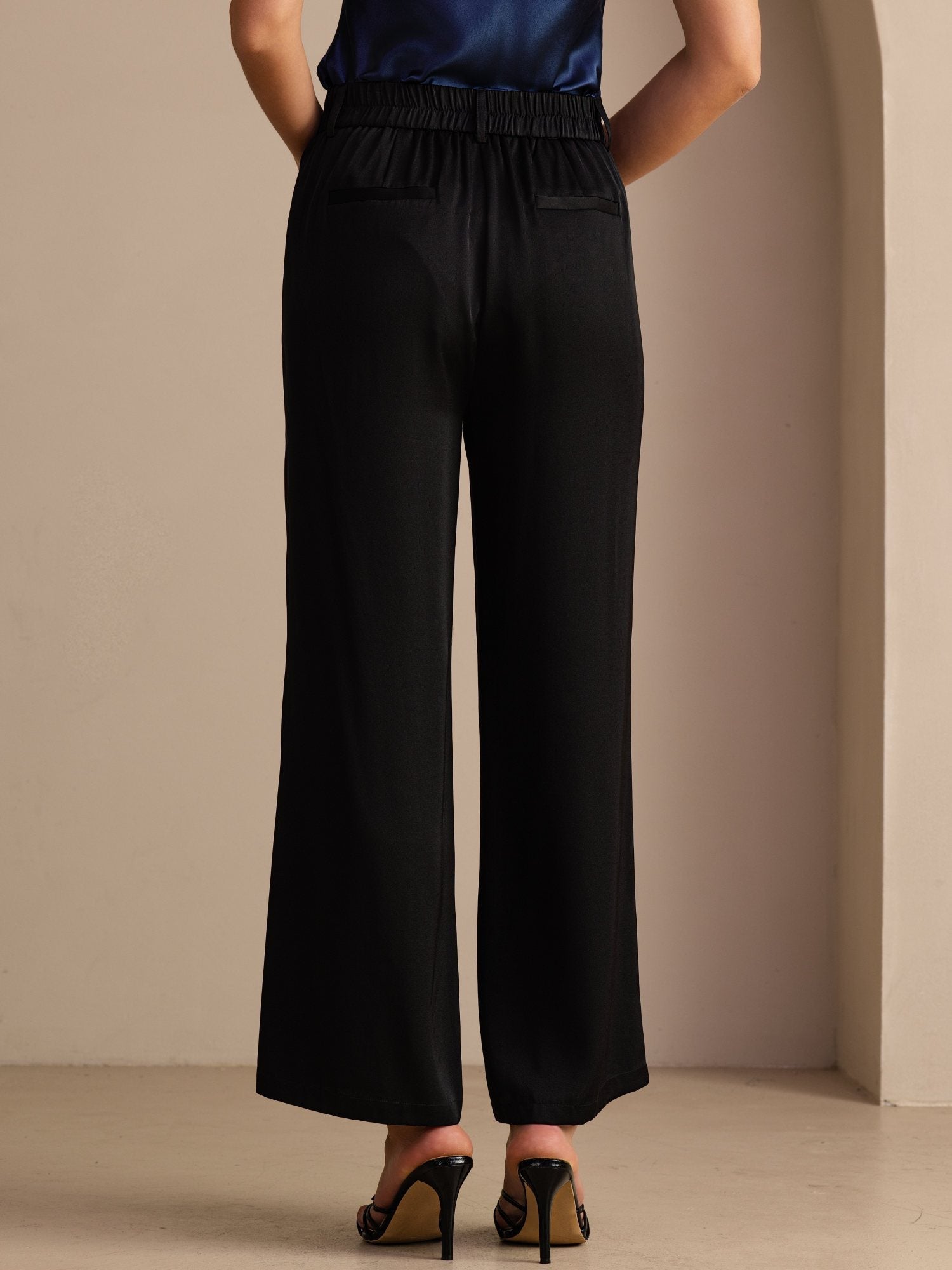 22 Momme Seide Damen Hochtaillierte Weit Bein Freizeit Hose Mit Taschen
