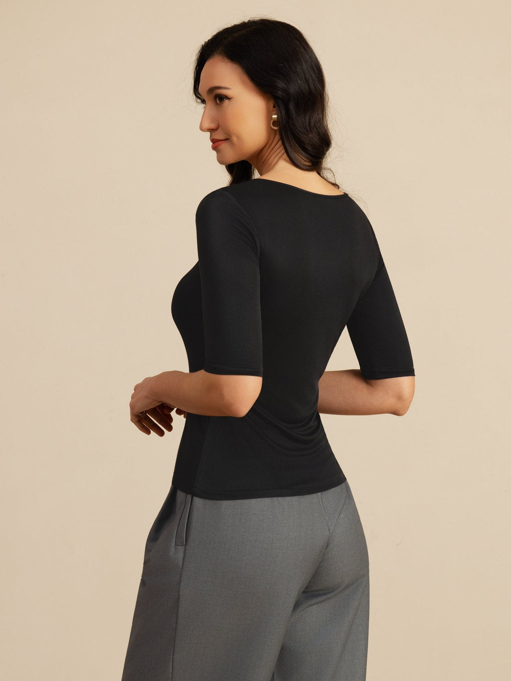 Reines Seiden Damen Halbarm Rundhals Top