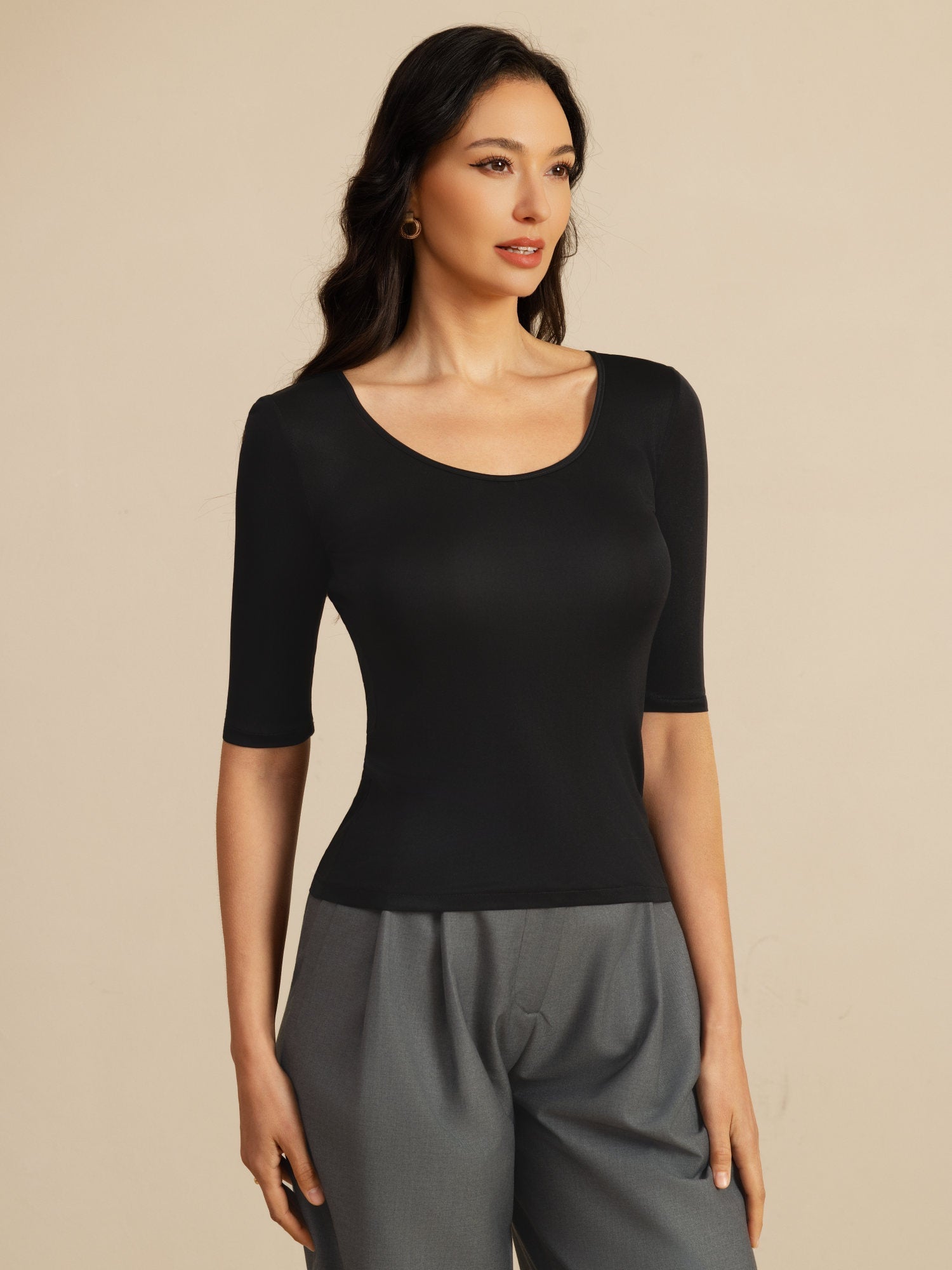 Reines Seiden Damen Halbarm Rundhals Top