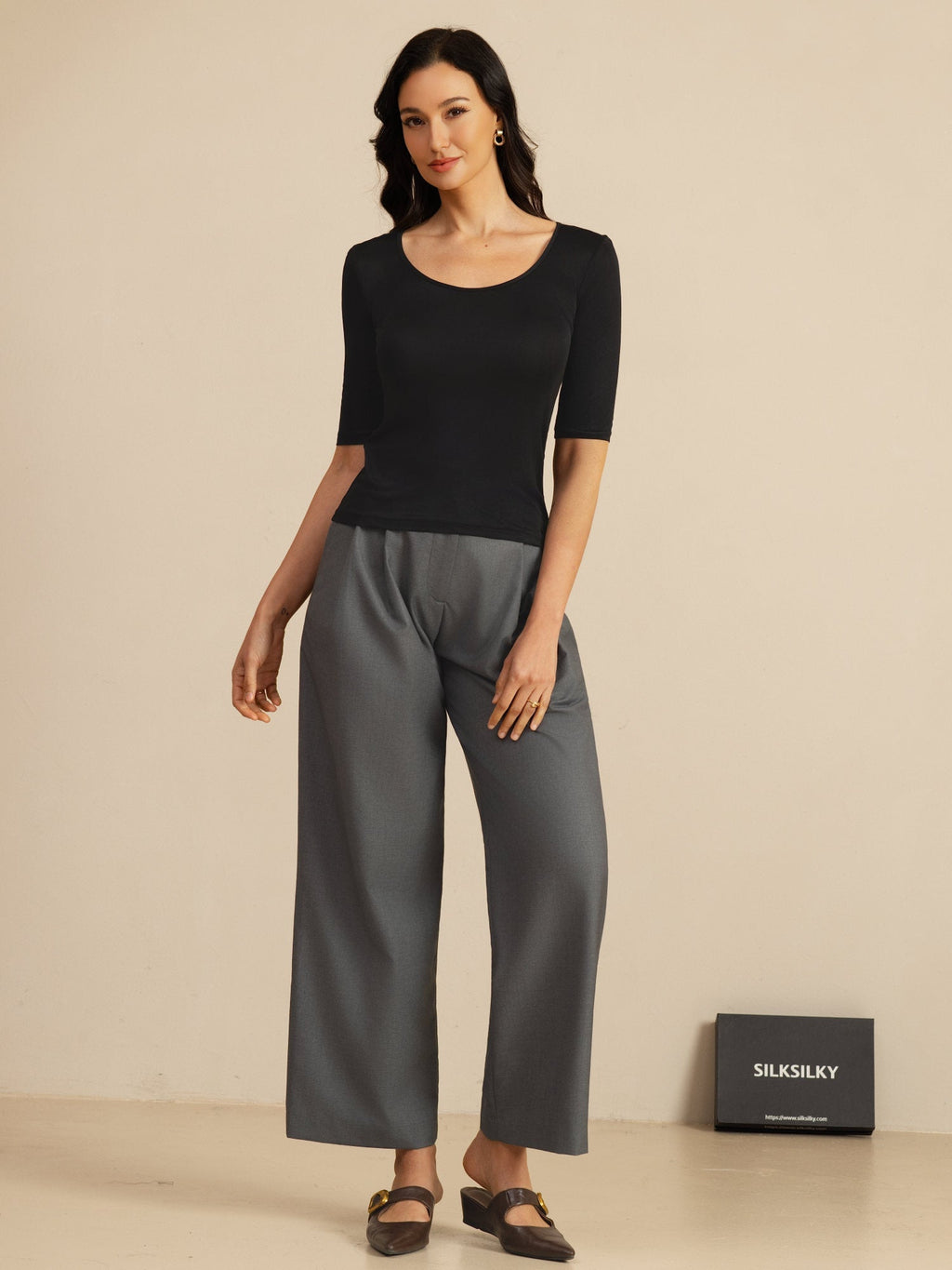 Reines Seiden Damen Halbarm Rundhals Top