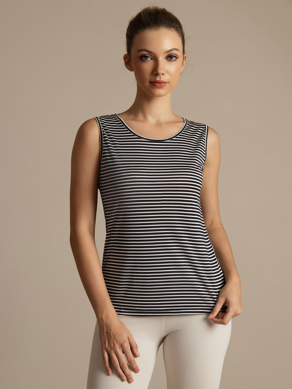 Clearance - Reine Seide Damen Freizeit Rundhalsausschnitt Streifen Sport Top