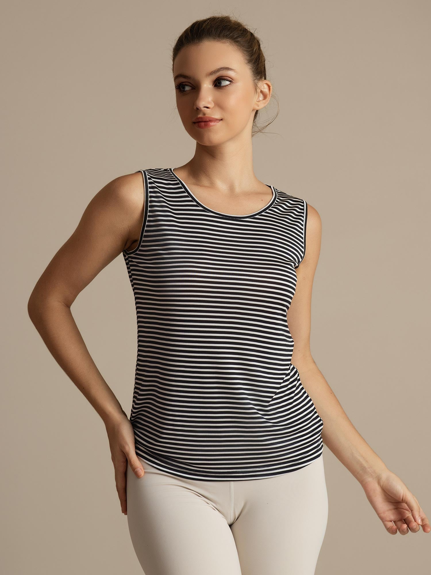 Clearance - Reine Seide Damen Freizeit Rundhalsausschnitt Streifen Sport Top