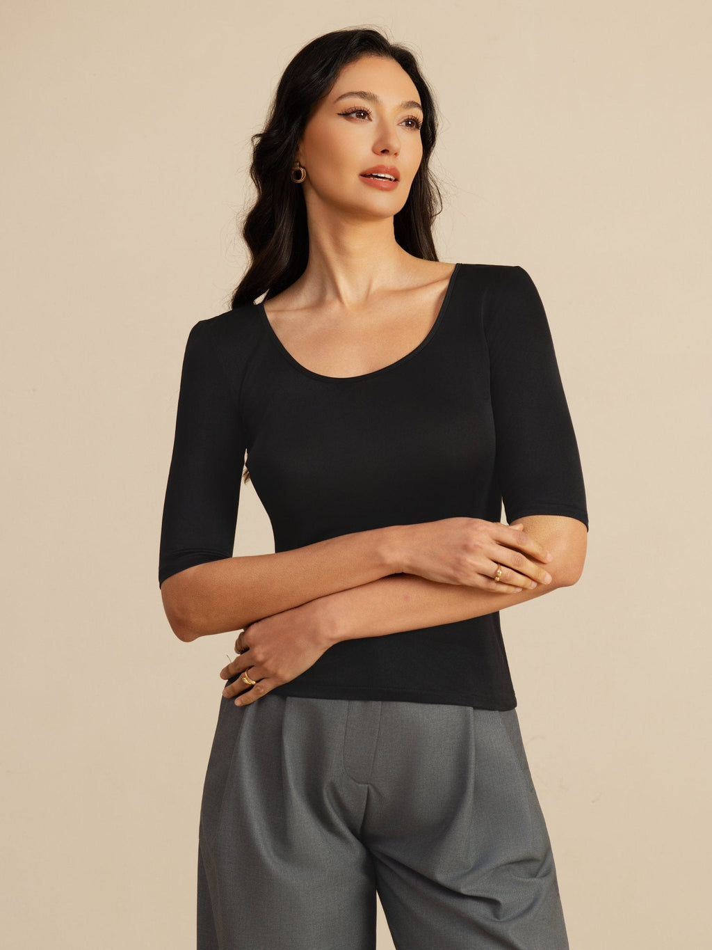 Reines Seiden Damen Halbarm Rundhals Top