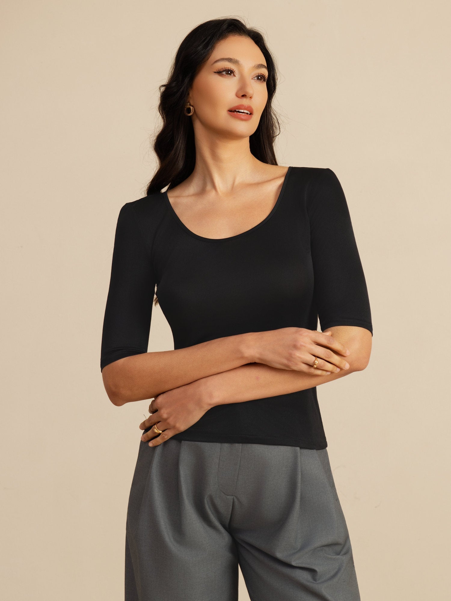 Reines Seiden Damen Halbarm Rundhals Top