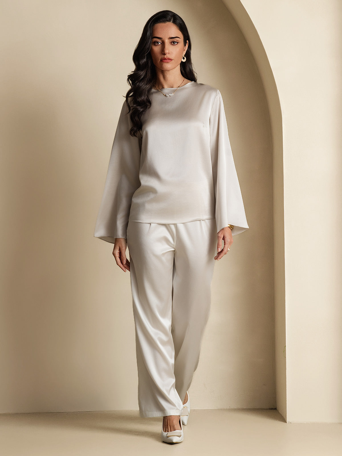 Clearance - 19Momme Seide Relaxed Langarm Bluse