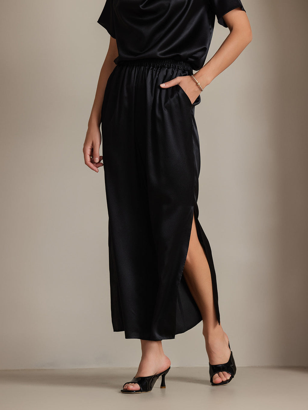 Clearance - 19Momme Modische sexy Seidenhose mit seitlichen Schlitzen