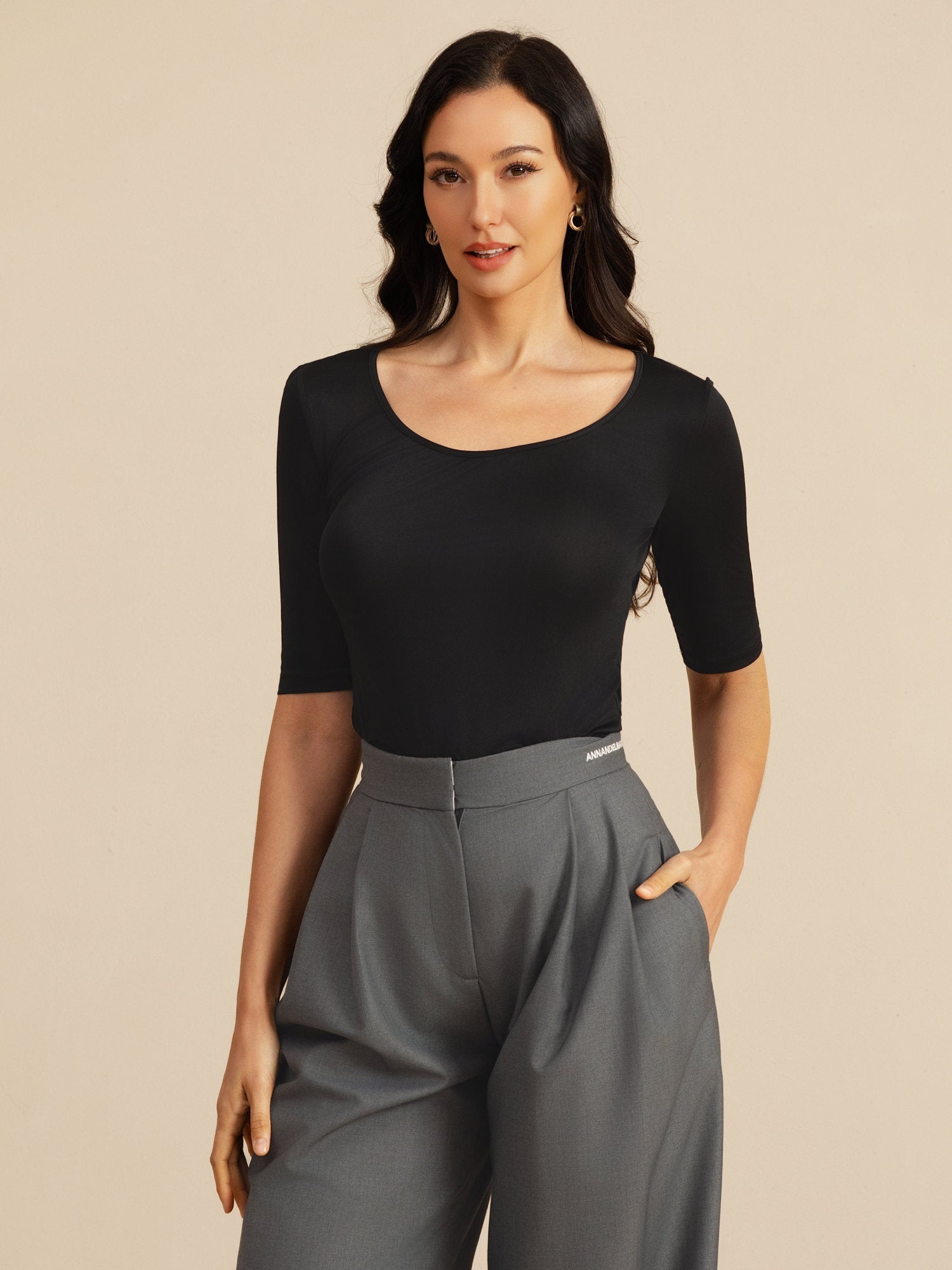 Reines Seiden Damen Halbarm Rundhals Top