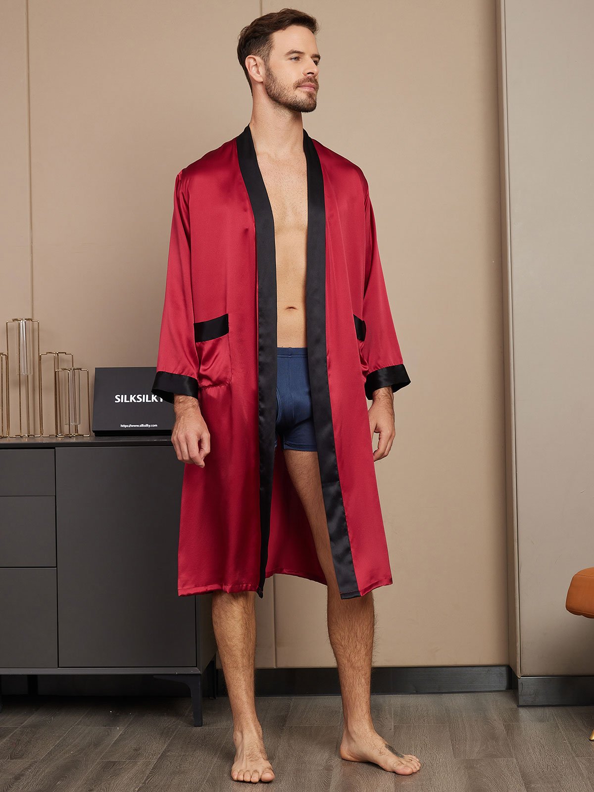 Clearance - Reiner Seiden Langarm Herren Morgenmantel