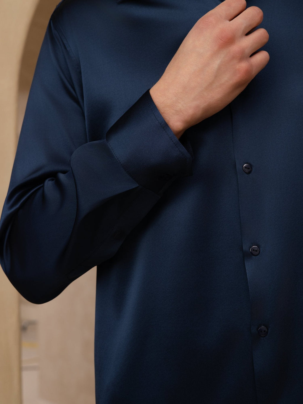 Klassisches Businesshemd Für Herren Mit Langarm Und Reverskragen Aus 19Momme Seide