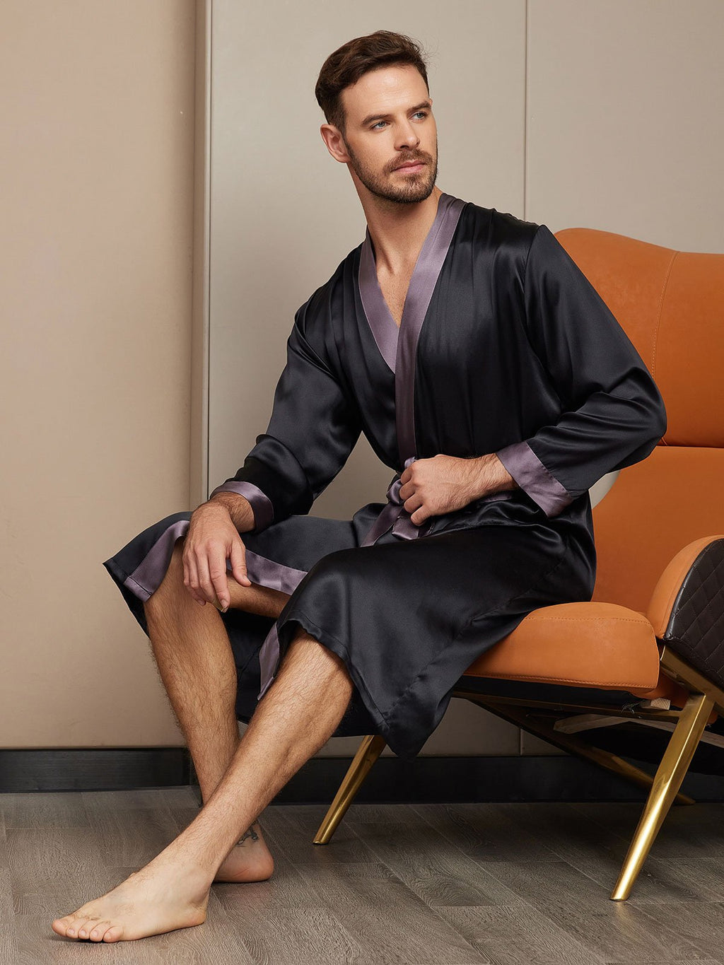 Clearance - Reiner Seiden Langarm Herren Morgenmantel