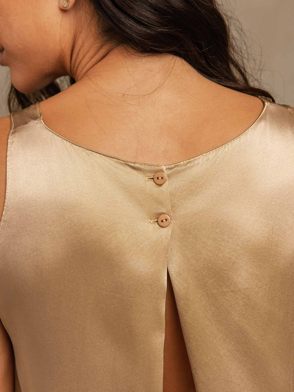 Reine Seide Ärmellos U-Ausschnitt Rückenlos High Low Tanktop Und Weite Bein Hose Set