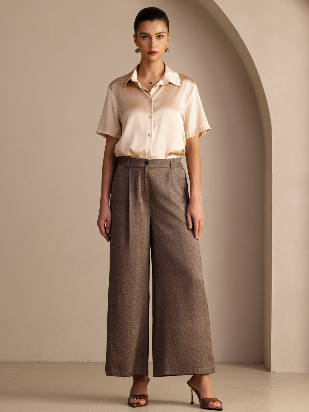 22Momme Seide Damen Hochtaillierte Weitbein Business Klassische Hose Mit Taschen