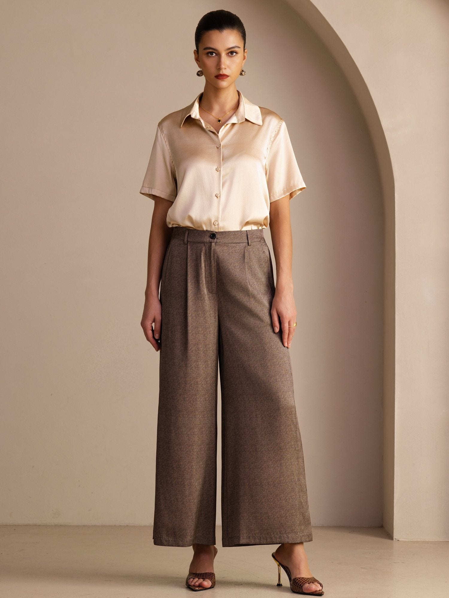 22Momme Seide Damen Hochtaillierte Weitbein Business Klassische Hose Mit Taschen