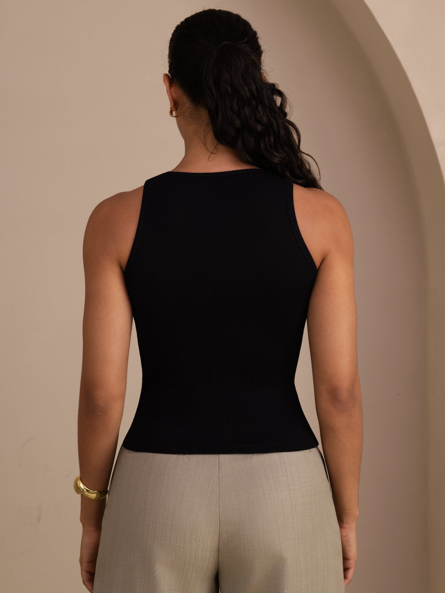 Damen Tanktop Aus Seiden Baumwollmischung Mit Tiefem V Ausschnitt Und Ärmellosem Design