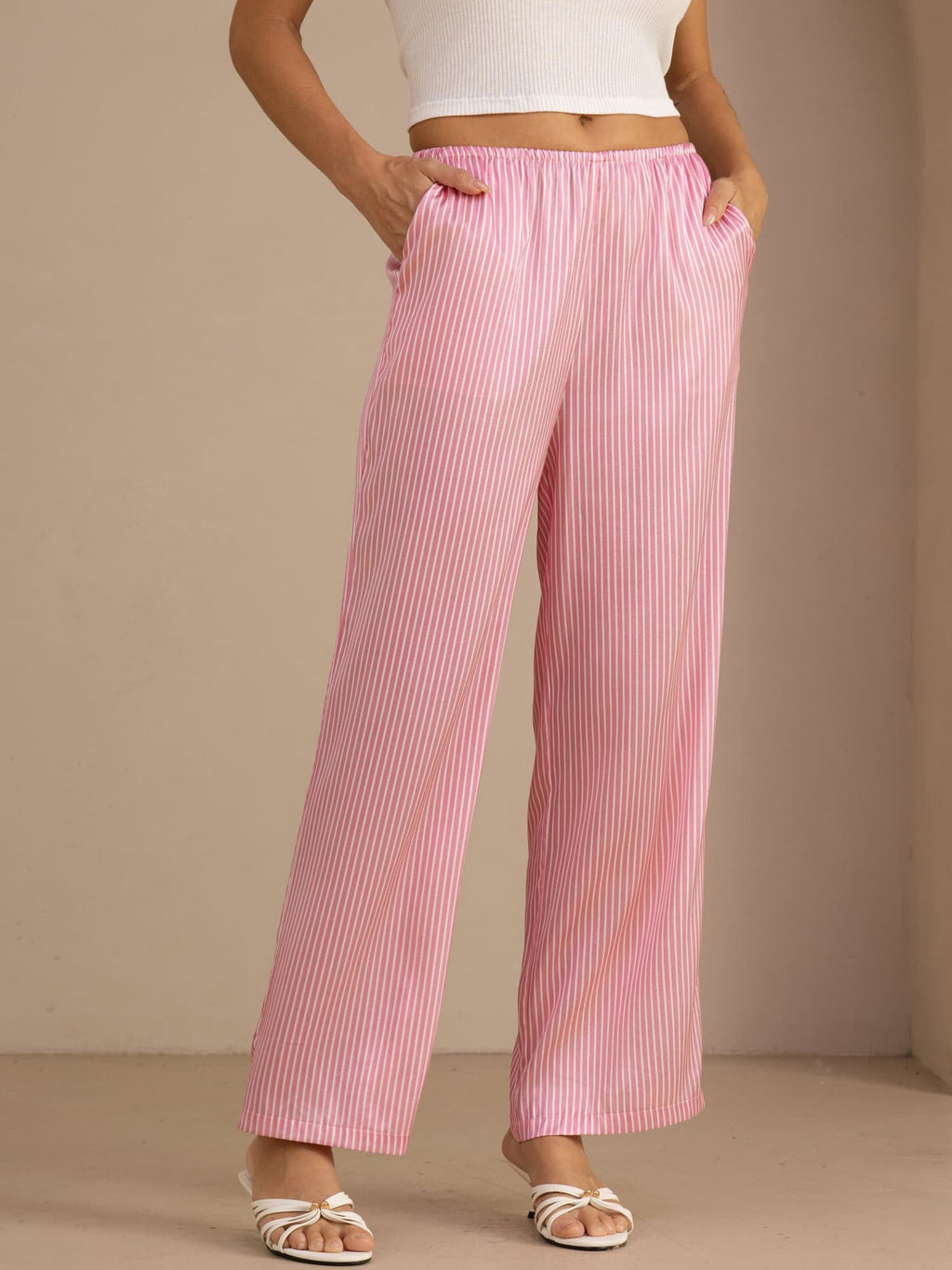 19Momme Seiden Damen Nadelstreifen Muster Hose Mit Taschen