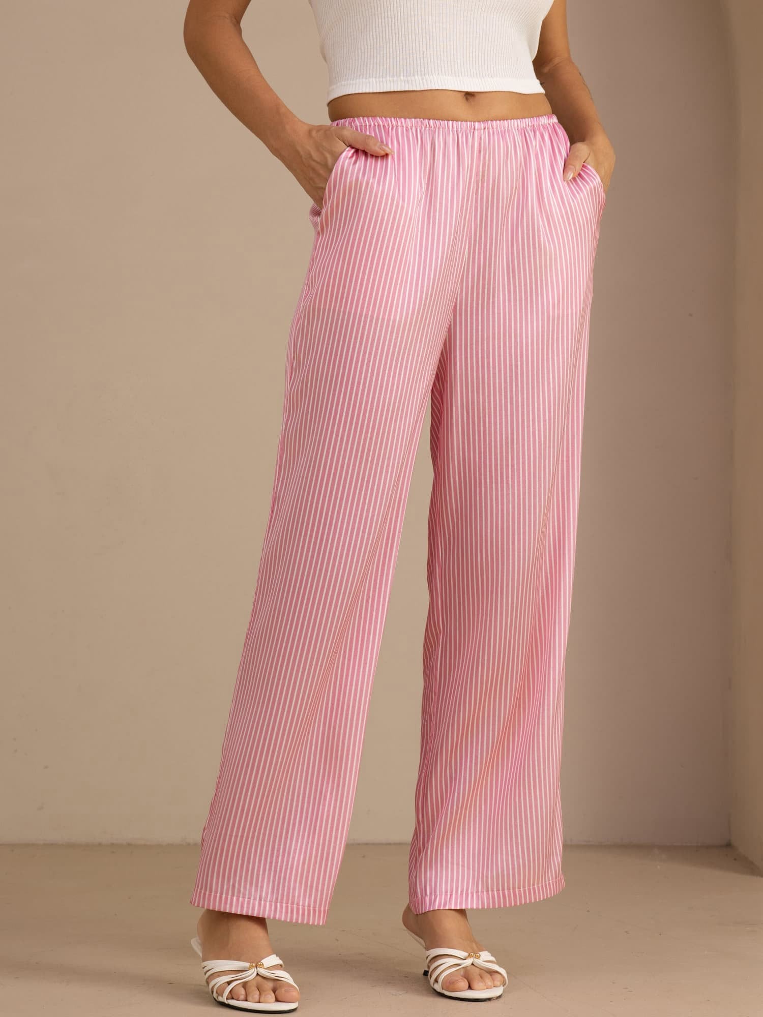 19Momme Seiden Damen Nadelstreifen Muster Hose Mit Taschen