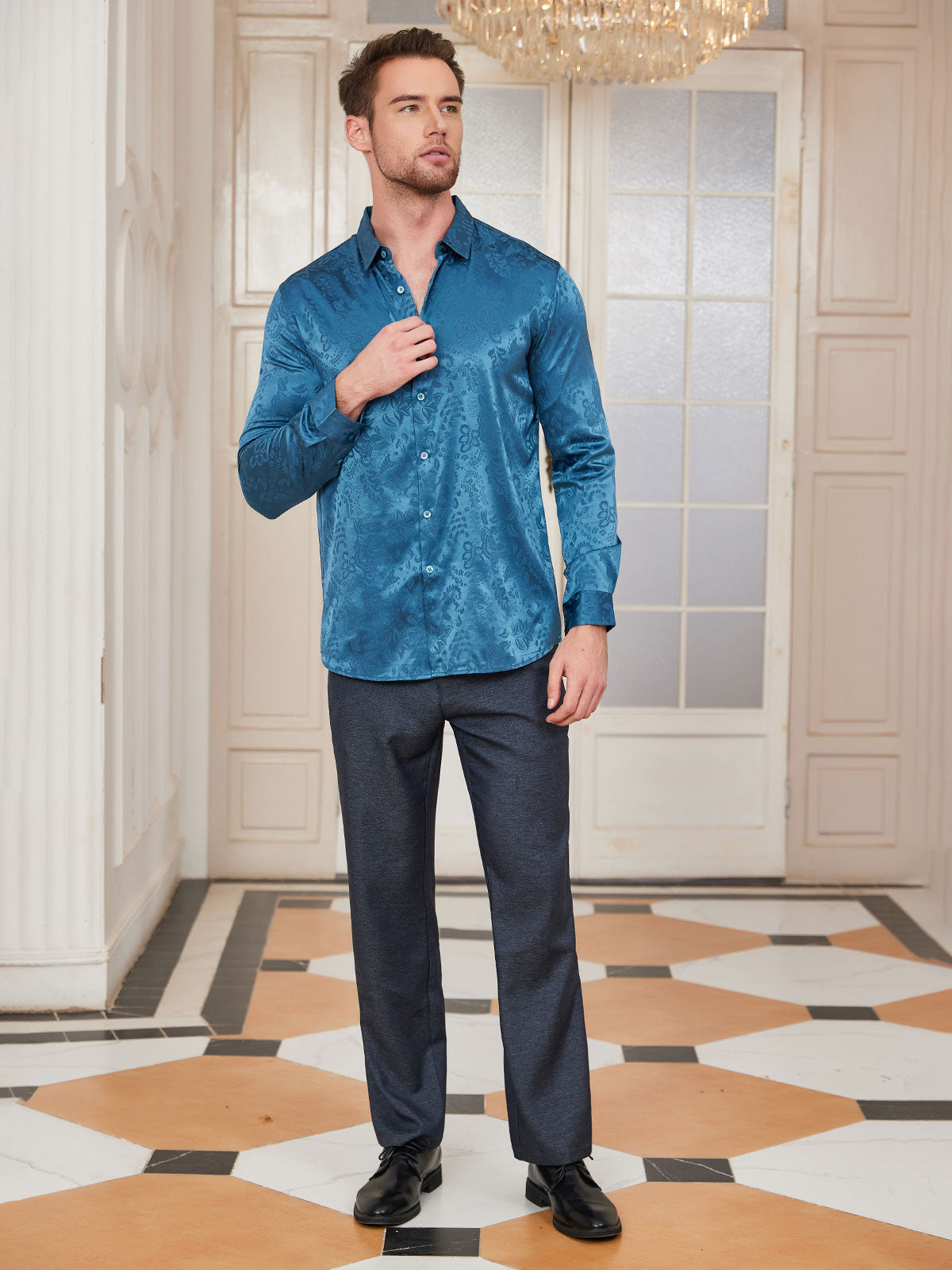 Clearance - Maulbeerseide-Jacquard-Hemd für Herren
