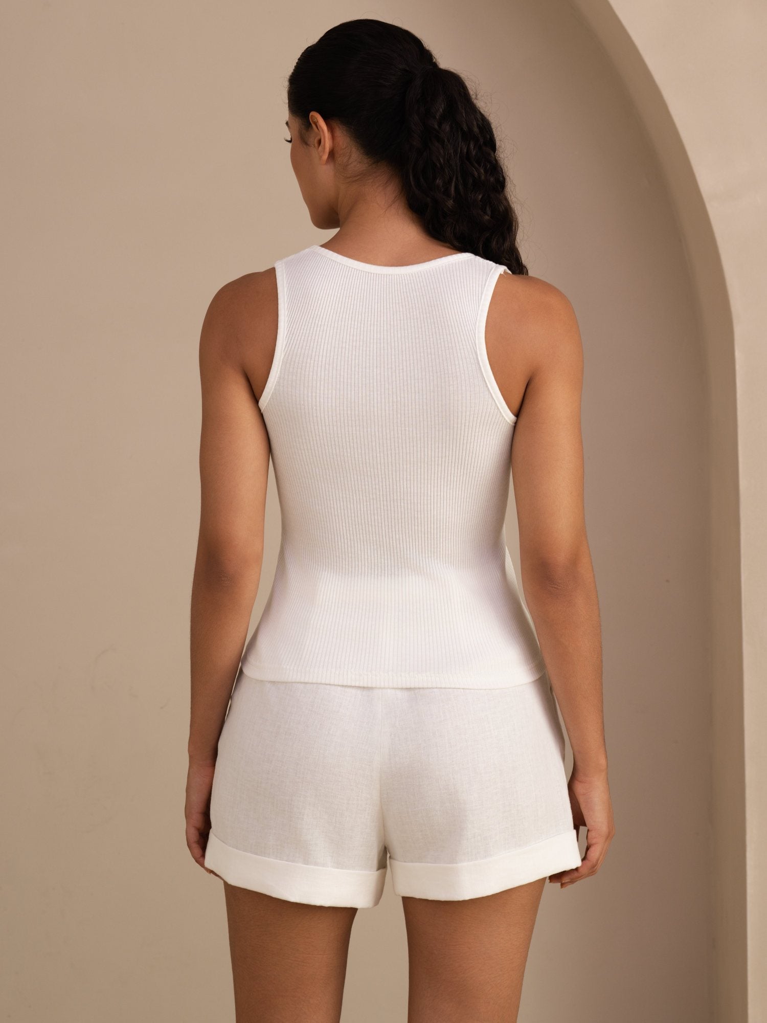 Damen Tanktop Aus Seiden Baumwollmischung Mit Tiefem V Ausschnitt Und Ärmellosem Design