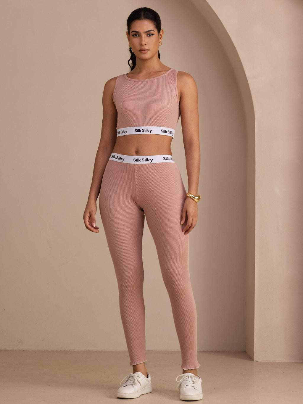 Seide Baumwolle Hochtaillierte Kordel Schlanke Jogger Hose Mit Seitentaschen
