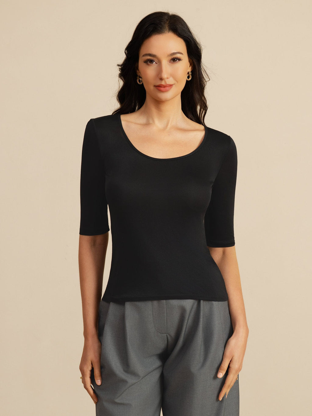 Reines Seiden Damen Halbarm Rundhals Top