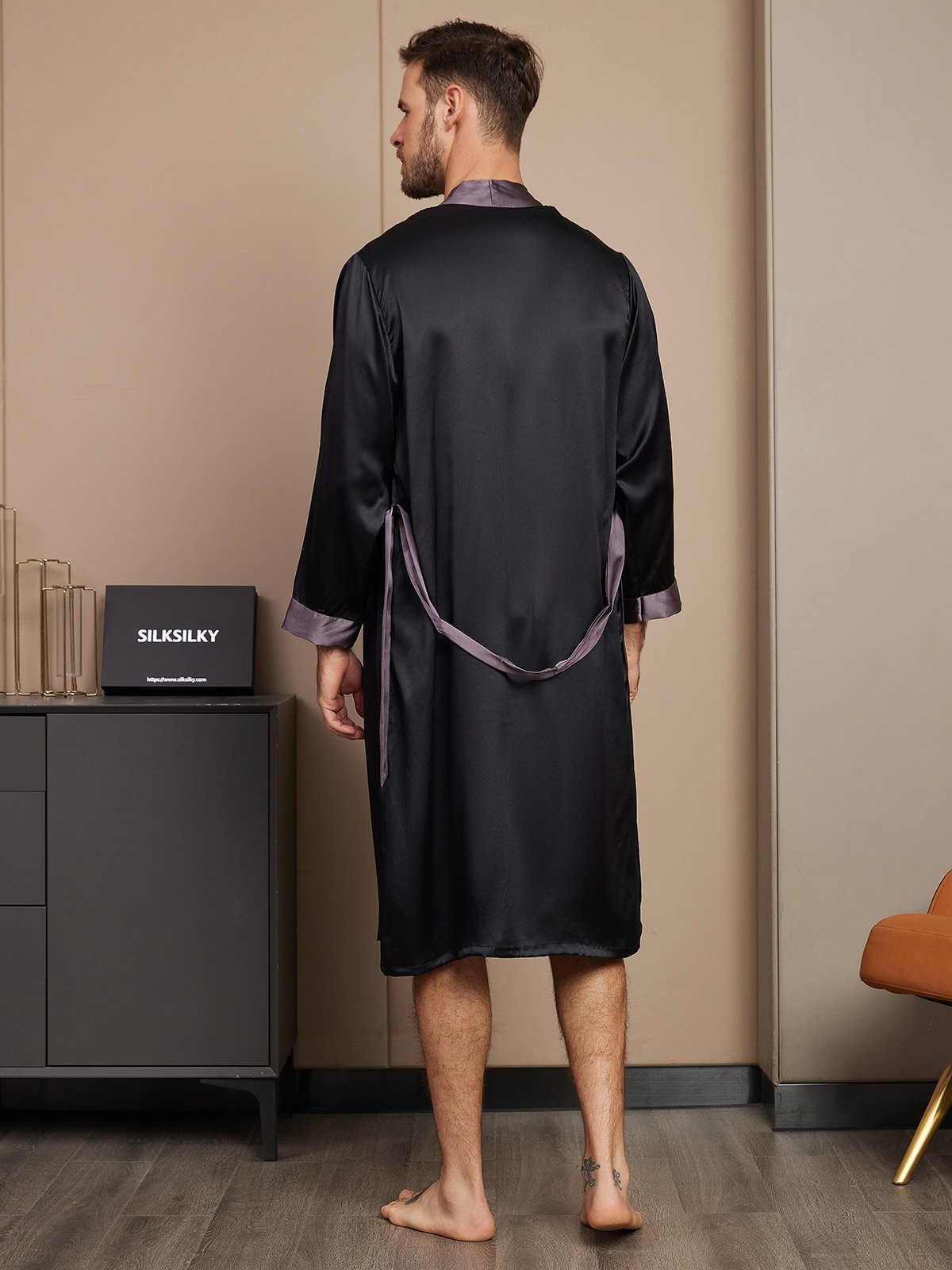 Clearance - Reiner Seiden Langarm Herren Morgenmantel
