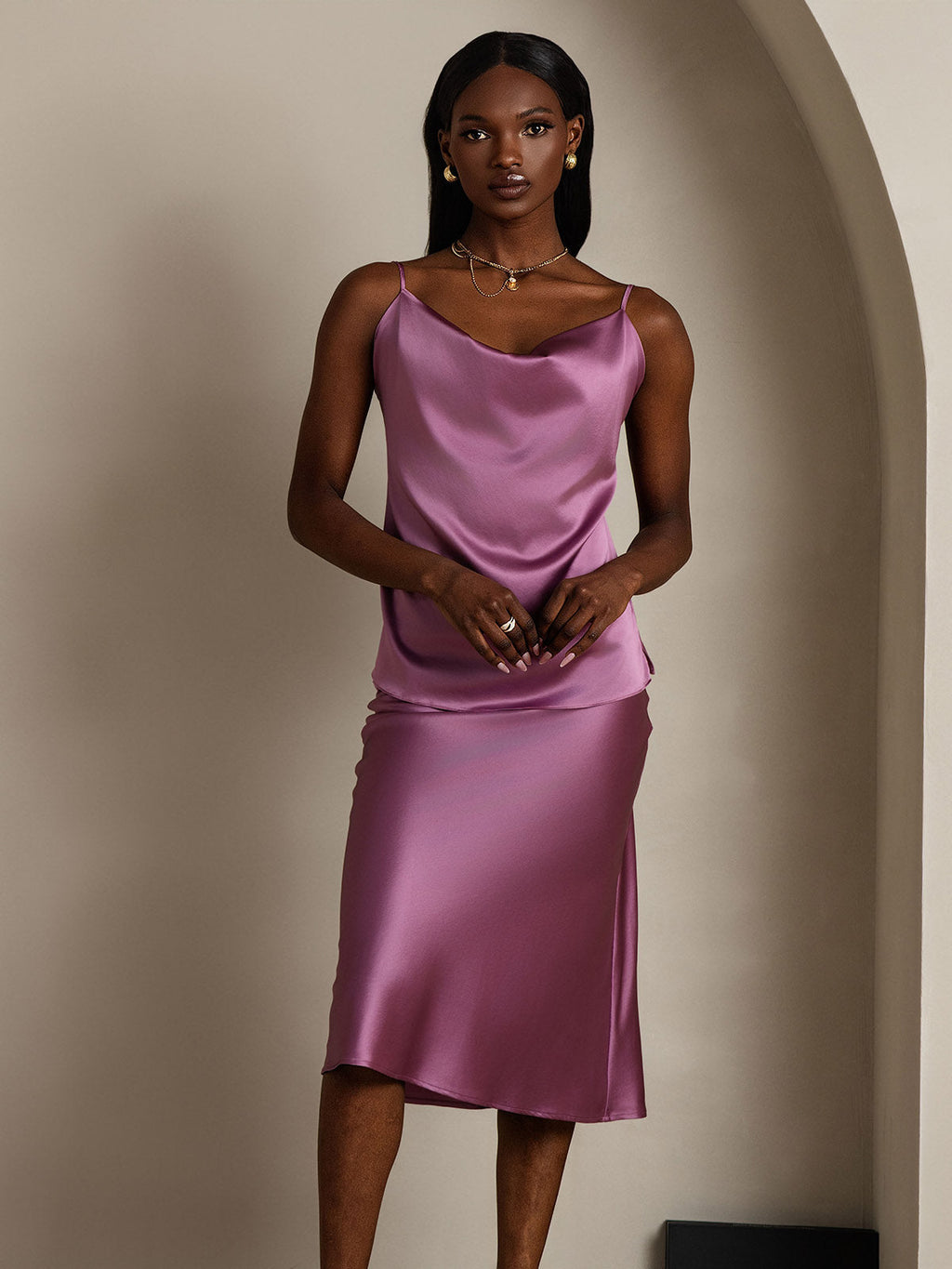 Clearance - 19Momme Seide Wasserfallkragen Spaghettitr?ger Camisole Oberteil
