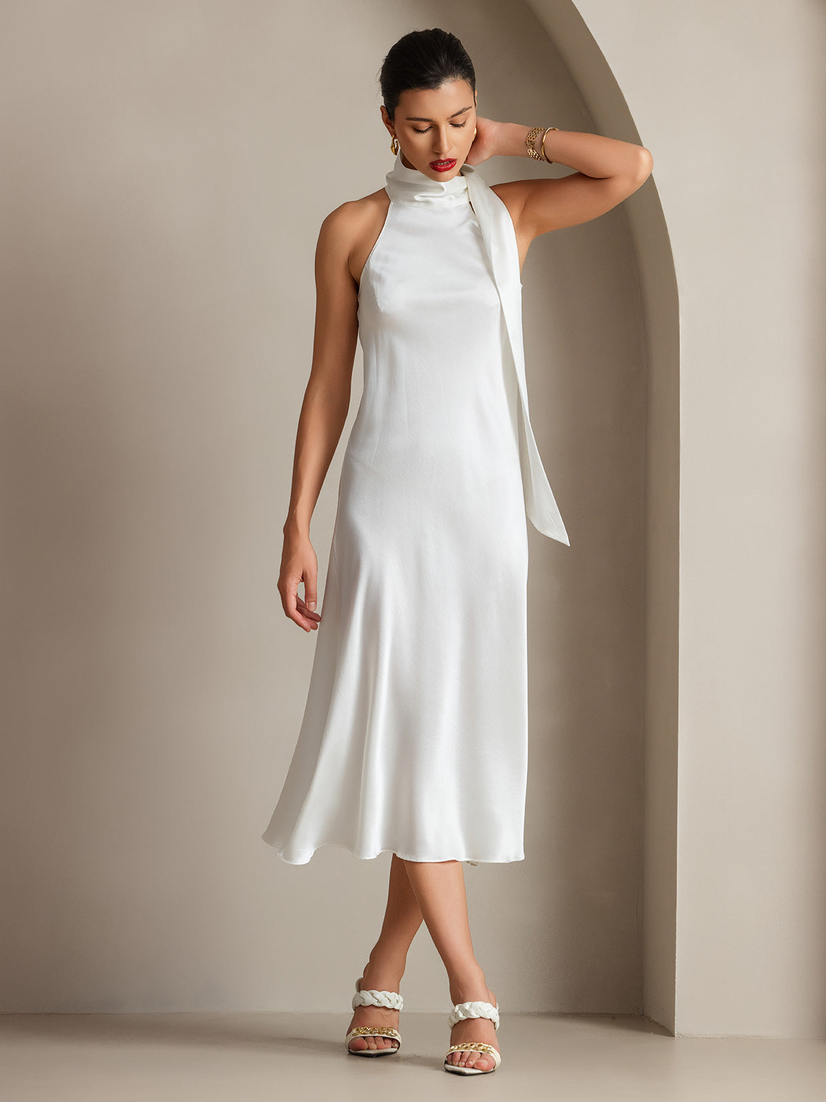 19Momme Seide Schleifenhals Kleid