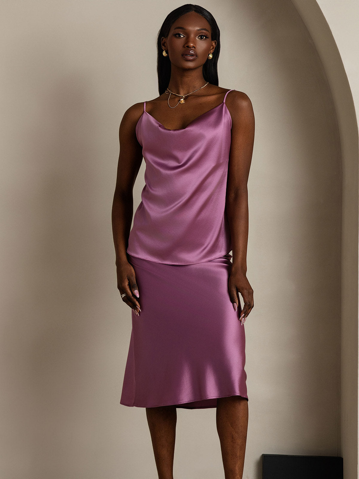 Clearance - 19Momme Seide Wasserfallkragen Spaghettitr?ger Camisole Oberteil