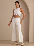 Seiden Baumwoll Sportliches Crop Tanktop Und Gerade Bein Lange Hose Set