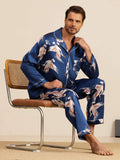 19Momme Reiner Seiden Herren Kranichdruck Langarm Notch Kragen Pyjama Set