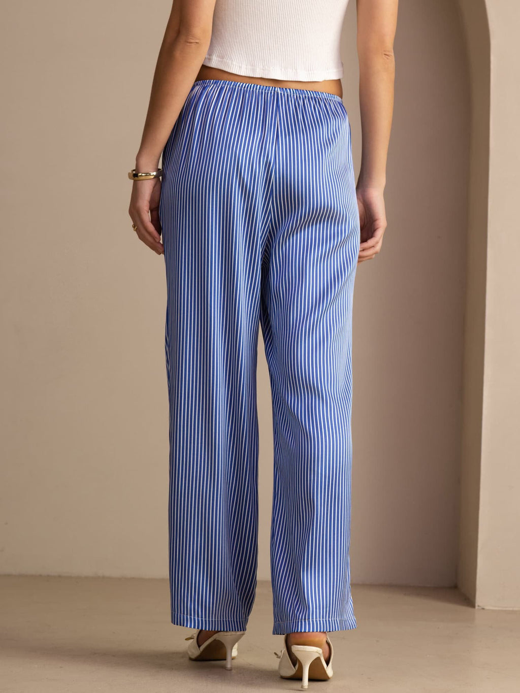 19Momme Seiden Damen Nadelstreifen Muster Hose Mit Taschen
