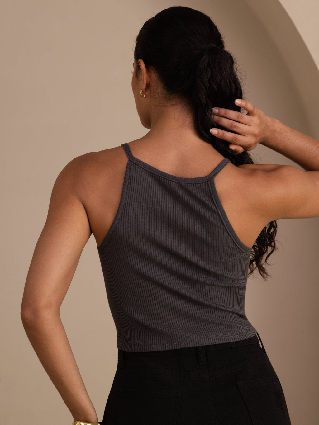 Damen Crop Tanktop Aus Seiden Baumwollmischung Mit Rundhalsausschnitt Und Ärmellosem Design
