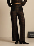 Clearance - Reine Seide Damen High-Waist Strukturierte Gitter Wide-Leg Hose Mit Taschen