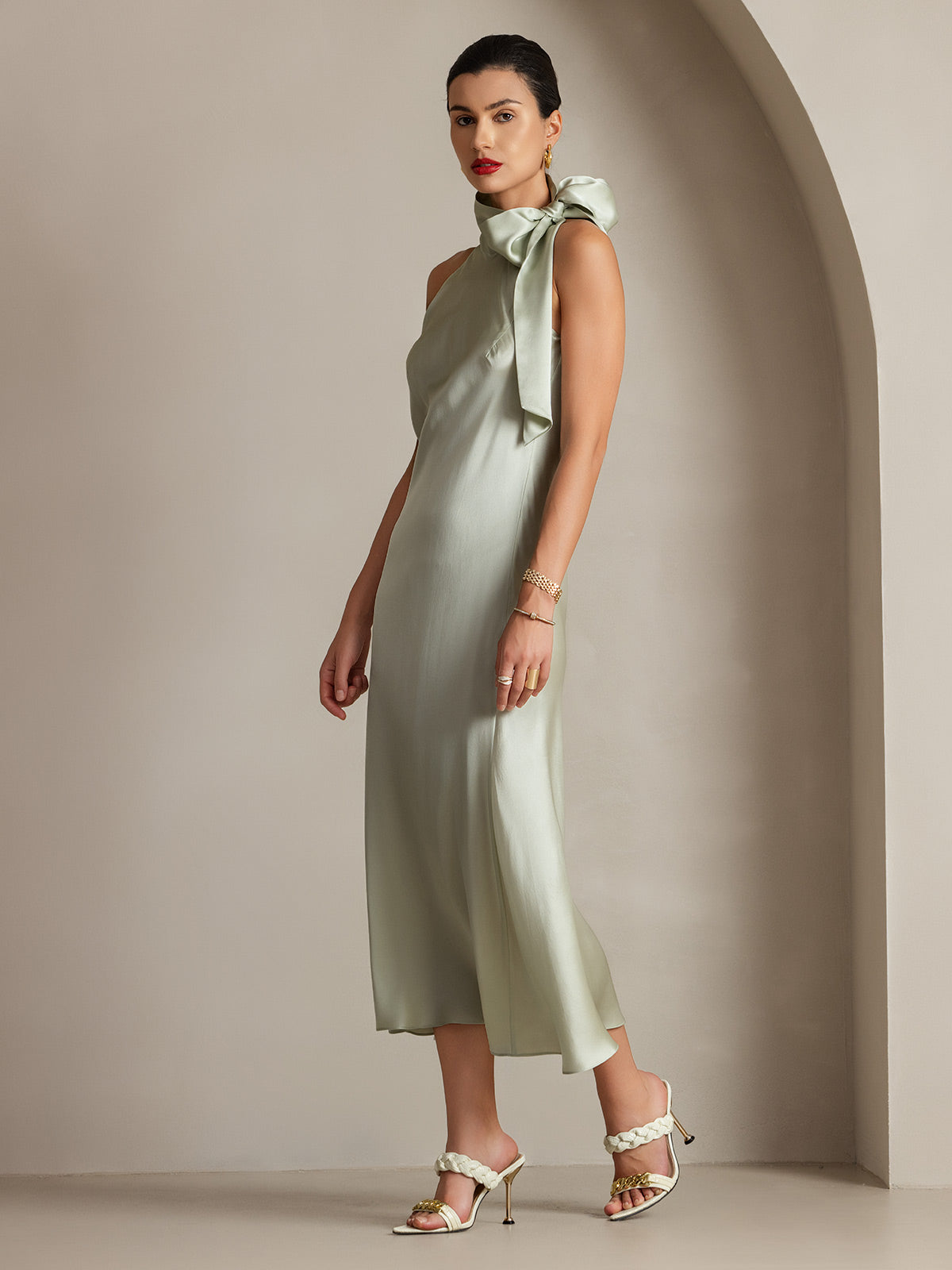 19Momme Seide Schleifenhals Kleid