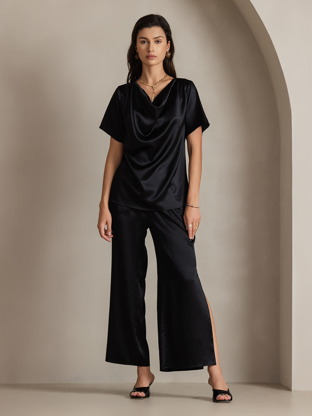 Clearance - 19Momme Modische sexy Seidenhose mit seitlichen Schlitzen