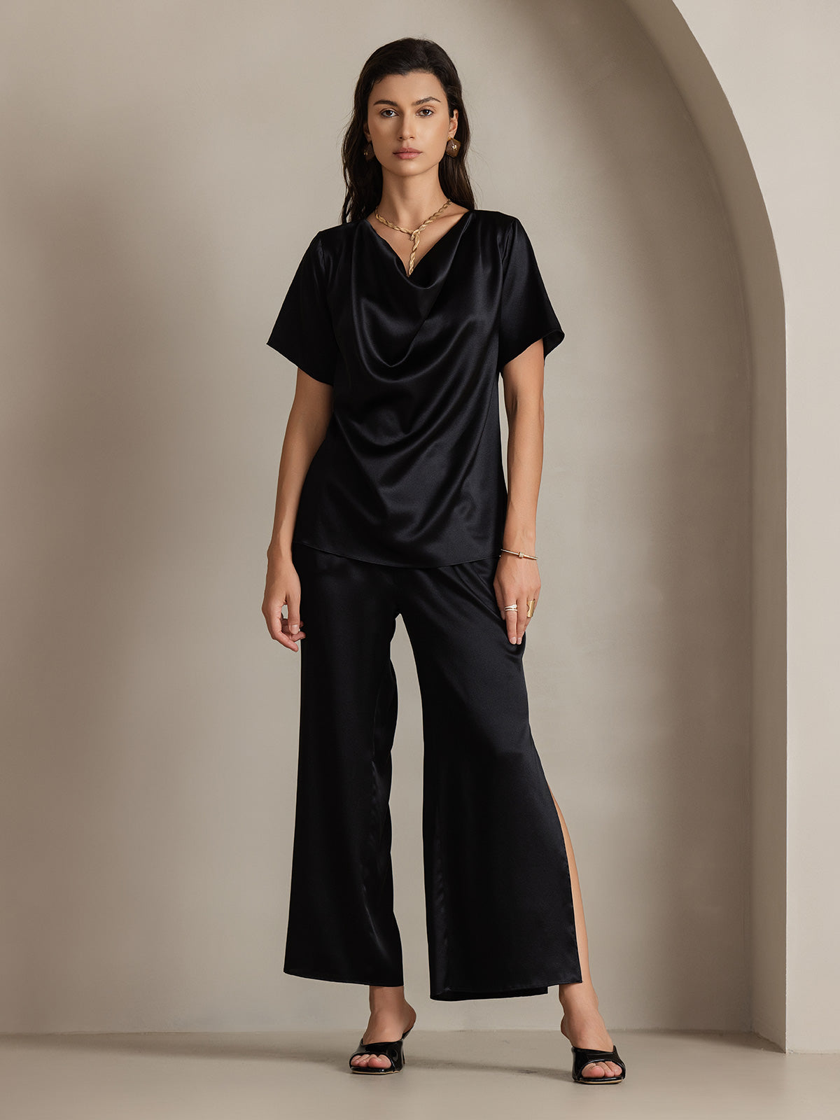 Clearance - 19Momme Modische sexy Seidenhose mit seitlichen Schlitzen