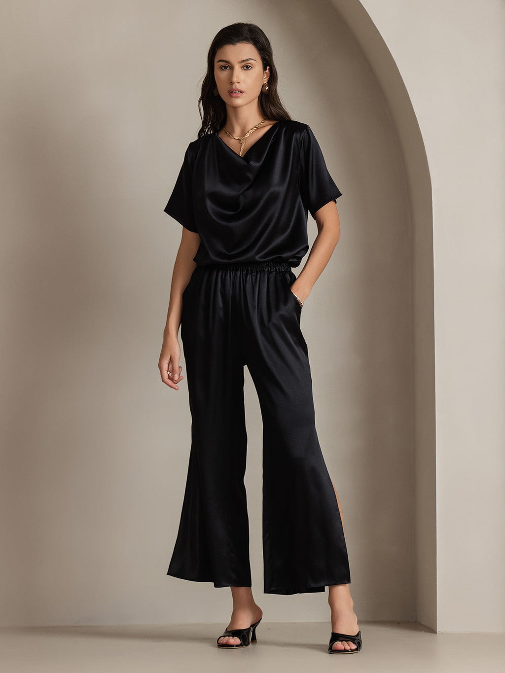 Clearance - 19Momme Modische sexy Seidenhose mit seitlichen Schlitzen