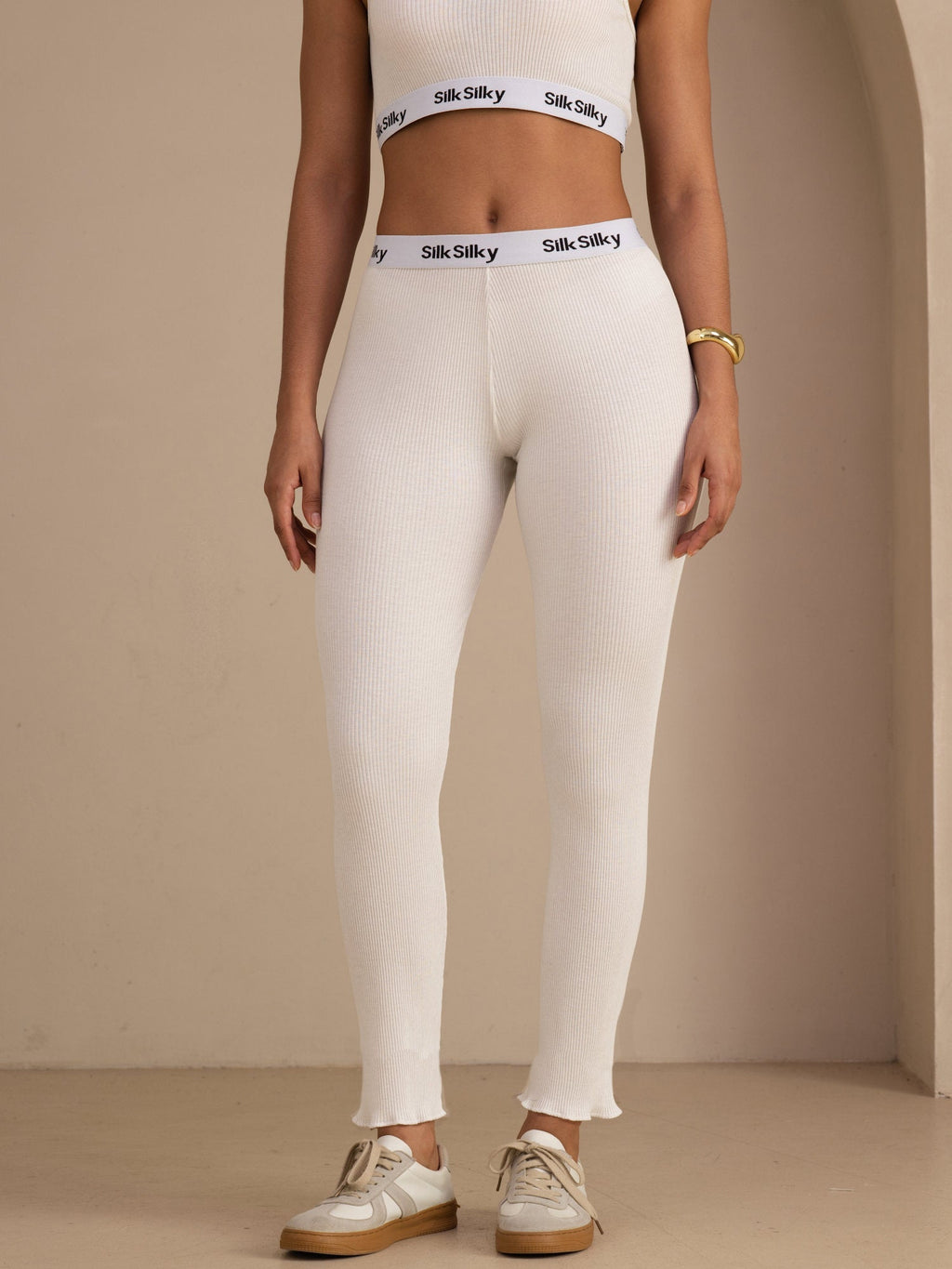 Seide Baumwolle Hochtaillierte Kordel Schlanke Jogger Hose Mit Seitentaschen