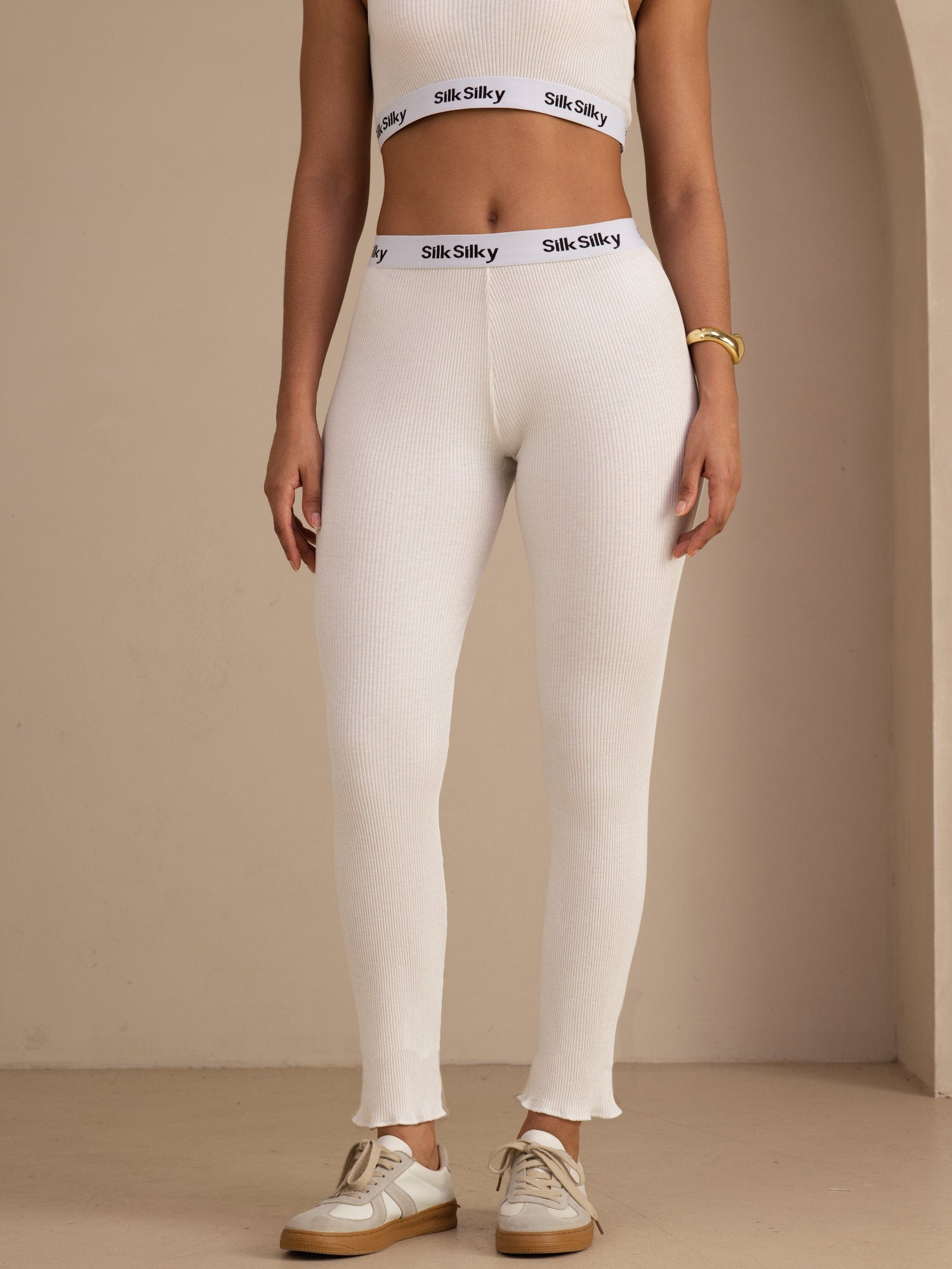 Seide Baumwolle Hochtaillierte Kordel Schlanke Jogger Hose Mit Seitentaschen