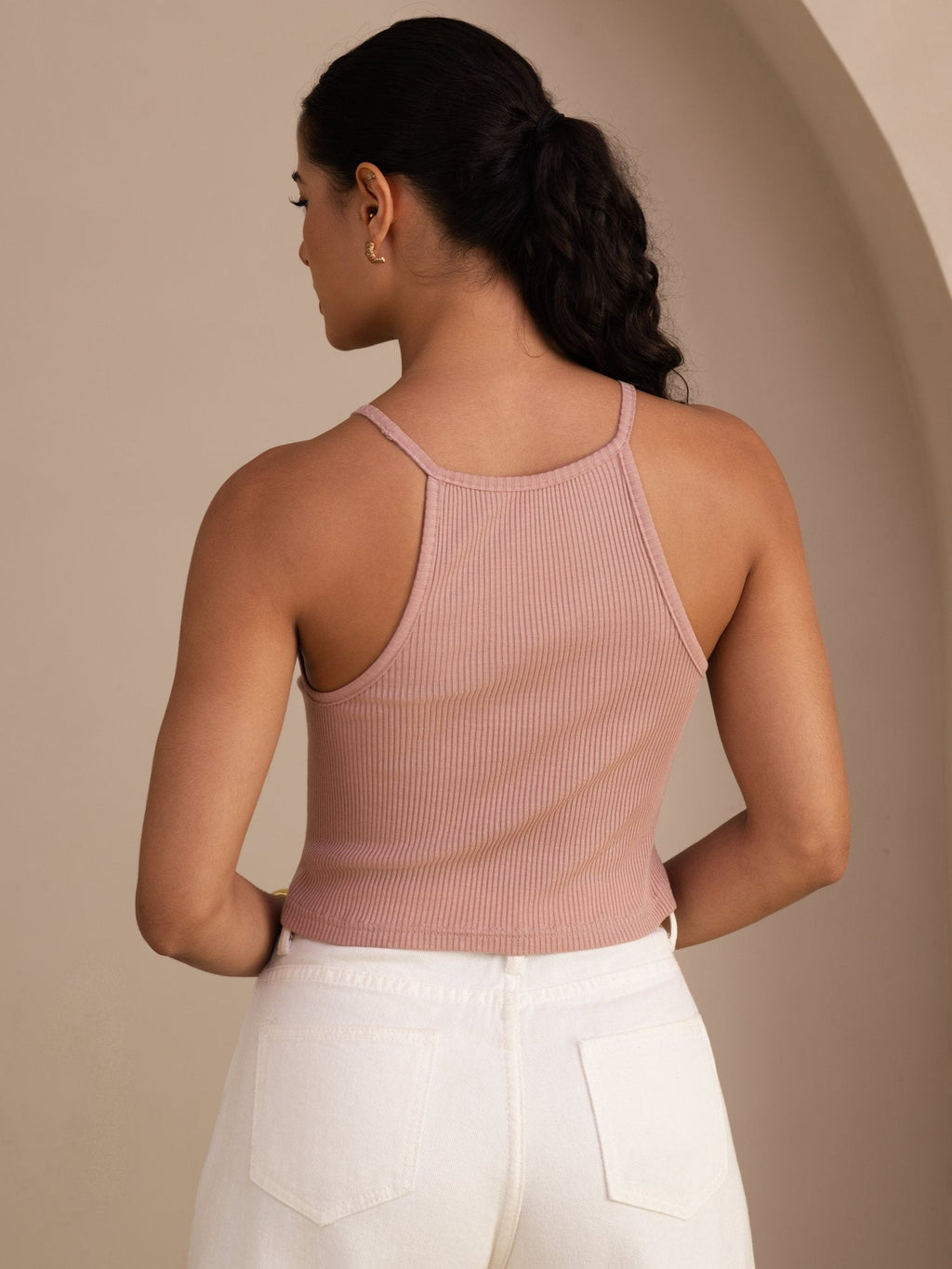 Damen Crop Tanktop Aus Seiden Baumwollmischung Mit Rundhalsausschnitt Und Ärmellosem Design